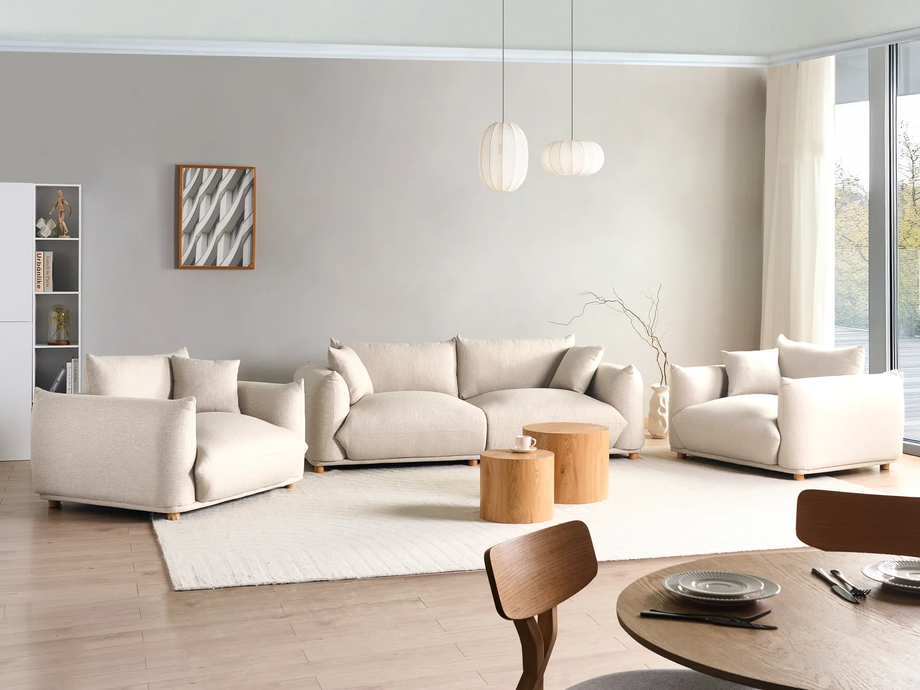 Living Room Set 5 Seater LUVOS Fabric Light Beige_972244