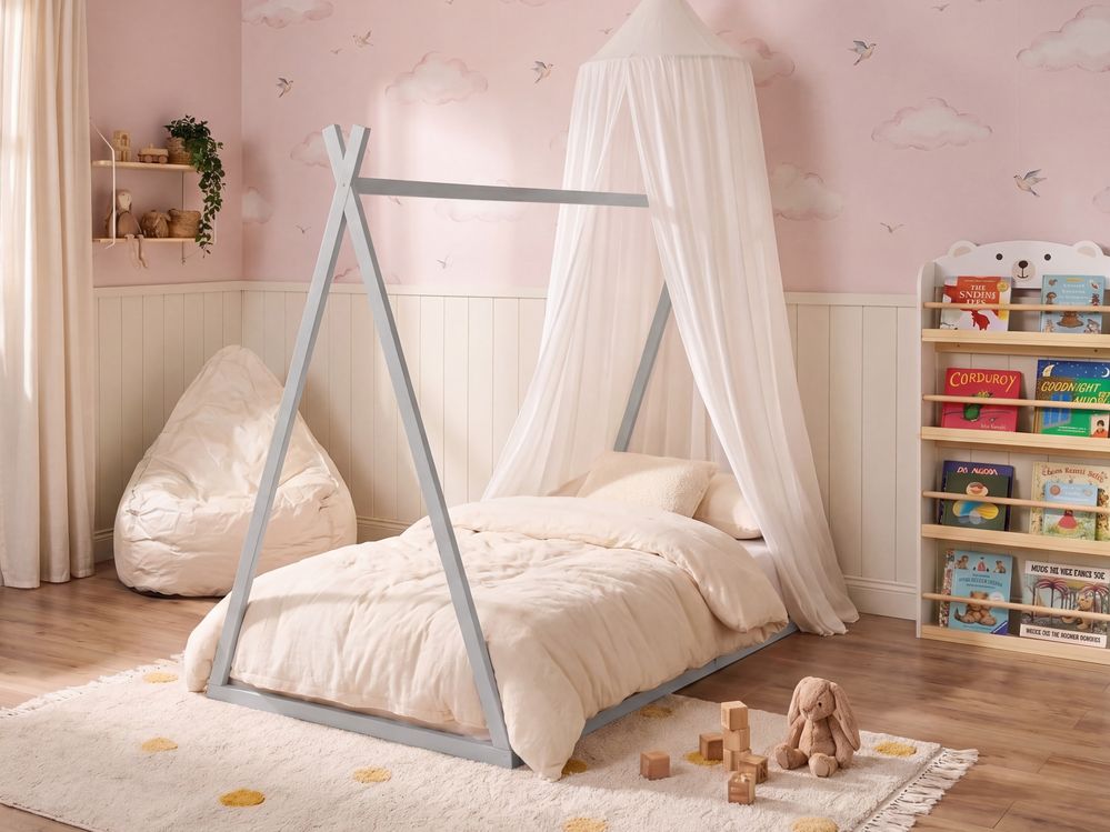 Cama infantil Tipi Madeira de pinho SAURAT 90 x 200 cm Cinzento