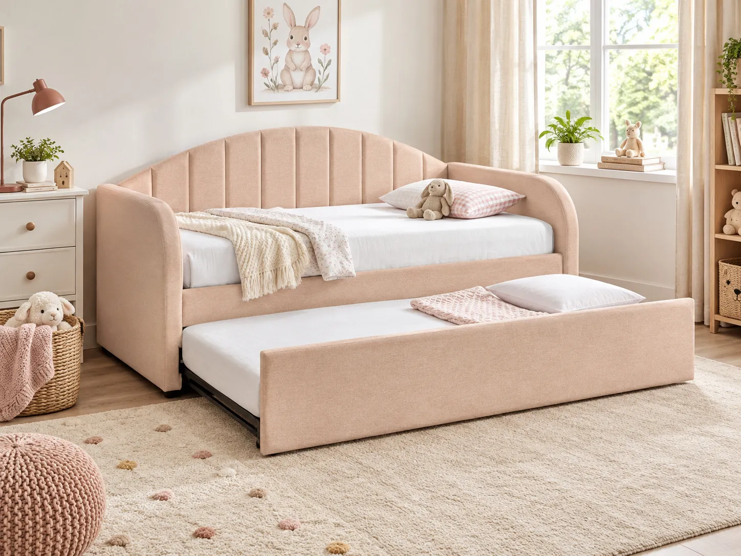 Trundle Bed Boucle EYBURIE 90 x 200 cm (EU Single) Peach Pink_907131