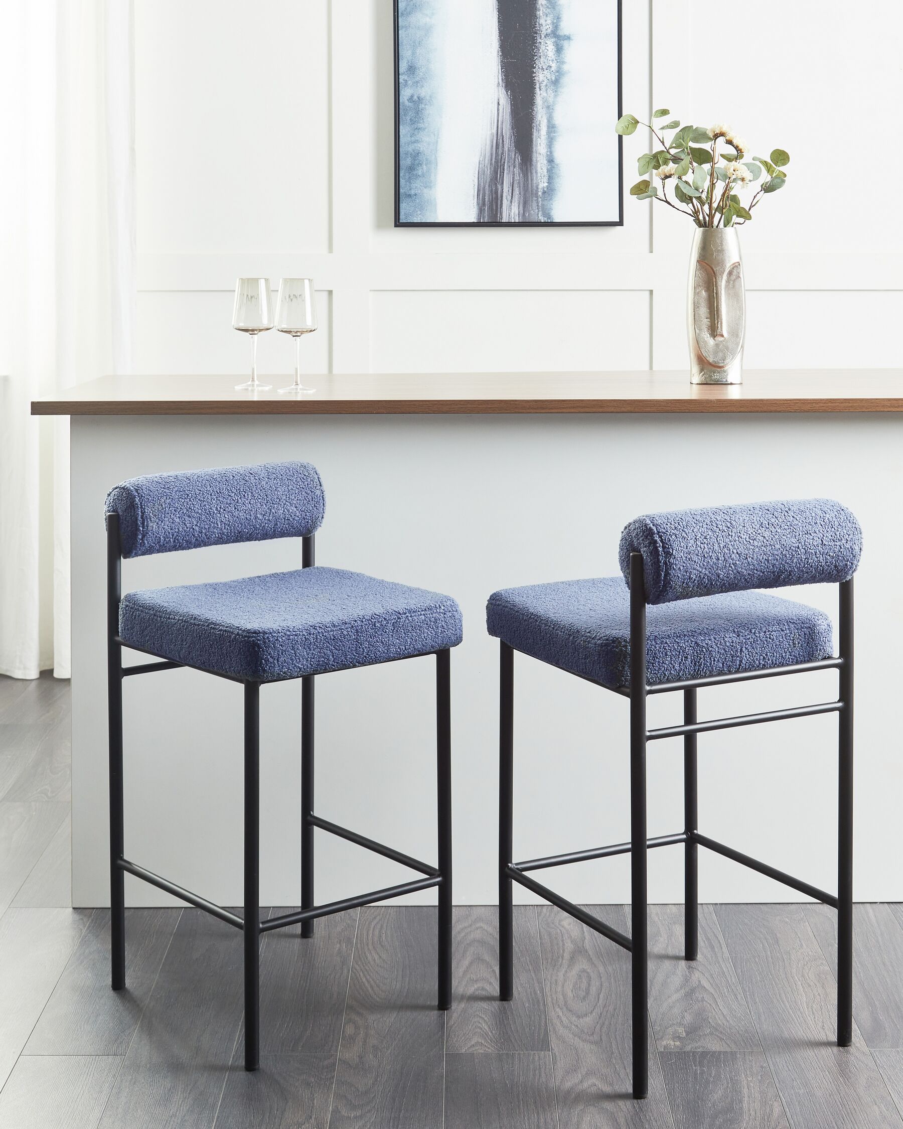 Set of 2 Boucle Bar Chairs Blue AMAYA_928354