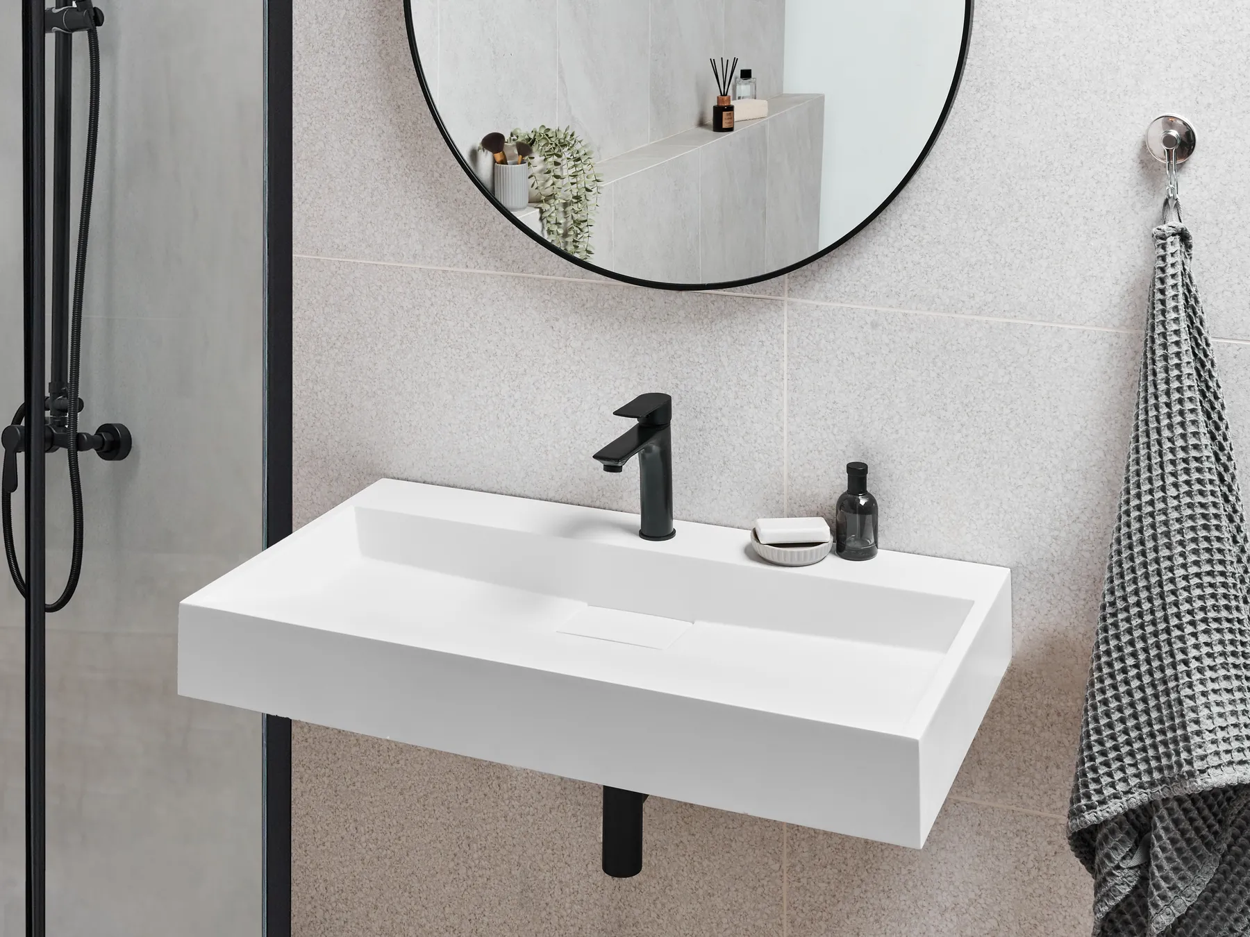 Wall Hung Basin QUENKO 900 x 460 mm Mineral Cast White_981213