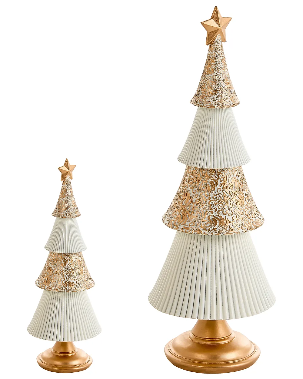 Conjunto de 2 decoraciones de Navidad ASPO 32/41 cm Árbol de Navidad Blanco crema/Dorado