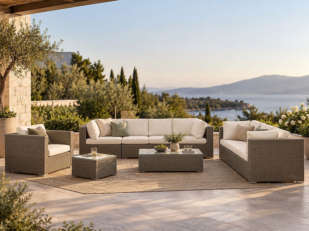 Garden Lounge Set with Table 8 Seater MAESTRO Modular PE Rattan Taupe