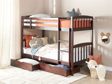 Wooden EU Single Size Bunk Bed with Storage Dark REVIN