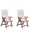 Set of 6 Acacia Garden Folding Chairs with Off-White Cushions TOSCANA_804281