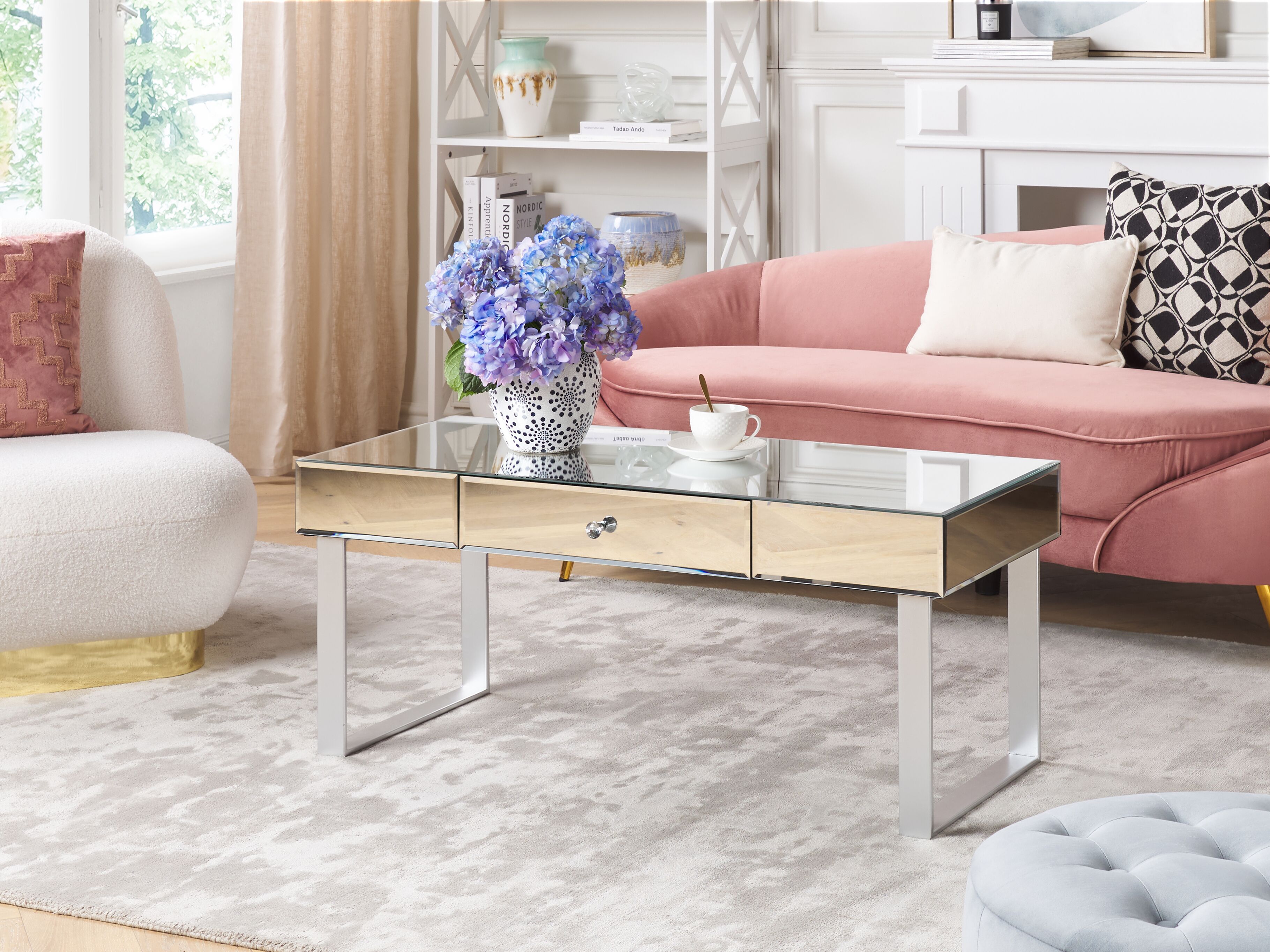 Coffee Table NESLE with Storage Mirrored Silver_1179890