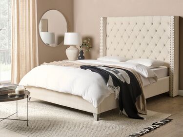 Velvet EU Double Size Bed Off-White LUBBON