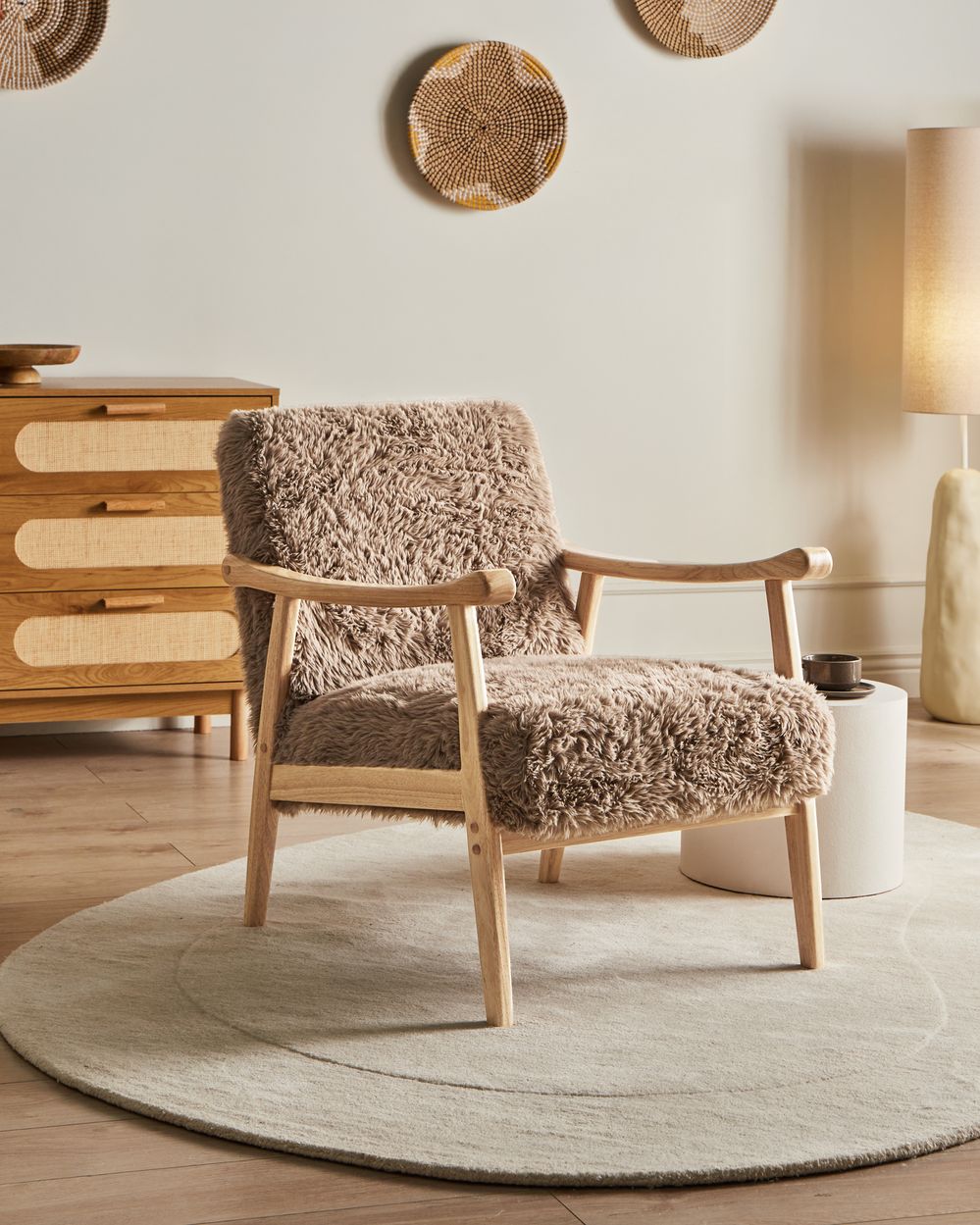 Armchair LEKNES Faux Fur Taupe