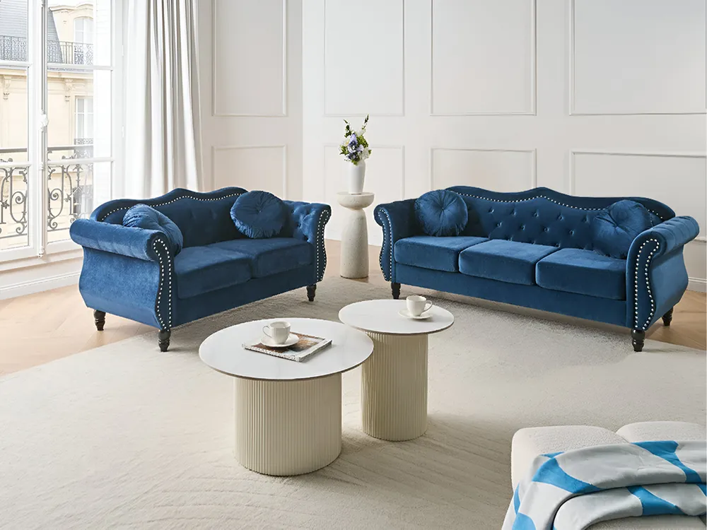 Living Room Set 5 Seater SKIEN Velvet Navy Blue - Beliani.fr, image size:1000x750