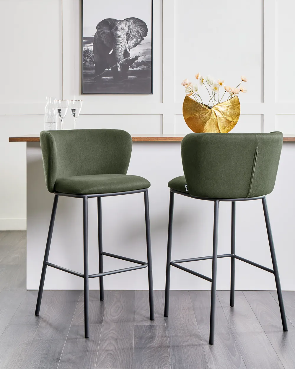 Lot de 2 chaises de bar ELAINE Bouclé Marron clair/beige Lot de 2 chaises de bar ELAINE Bouclé Marron clair/beige