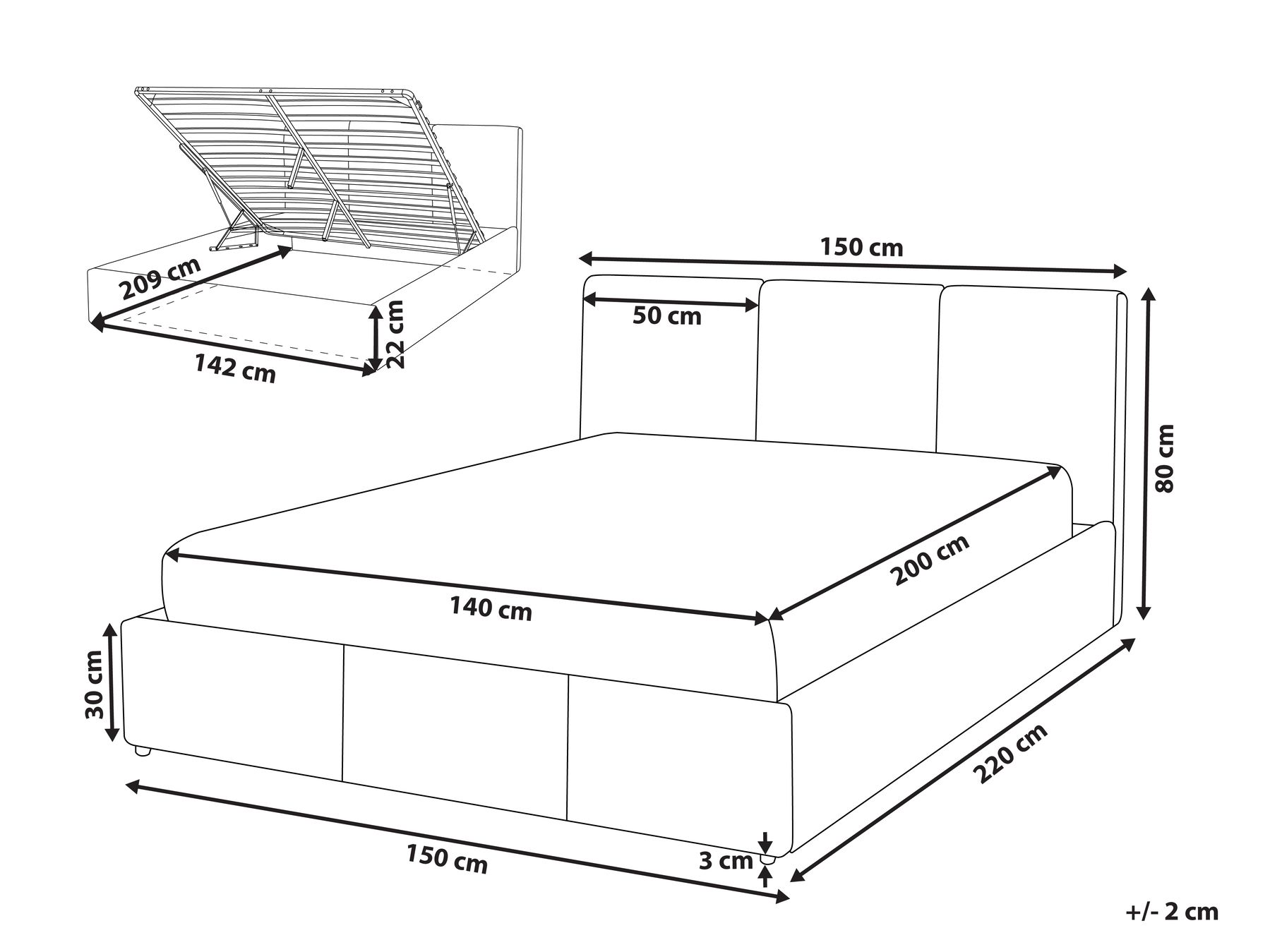 Velvet EU Double Size Ottoman Bed Dark Grey BOUSSE_862651 Velvet EU Double Size Ottoman Bed Dark Grey BOUSSE_862651