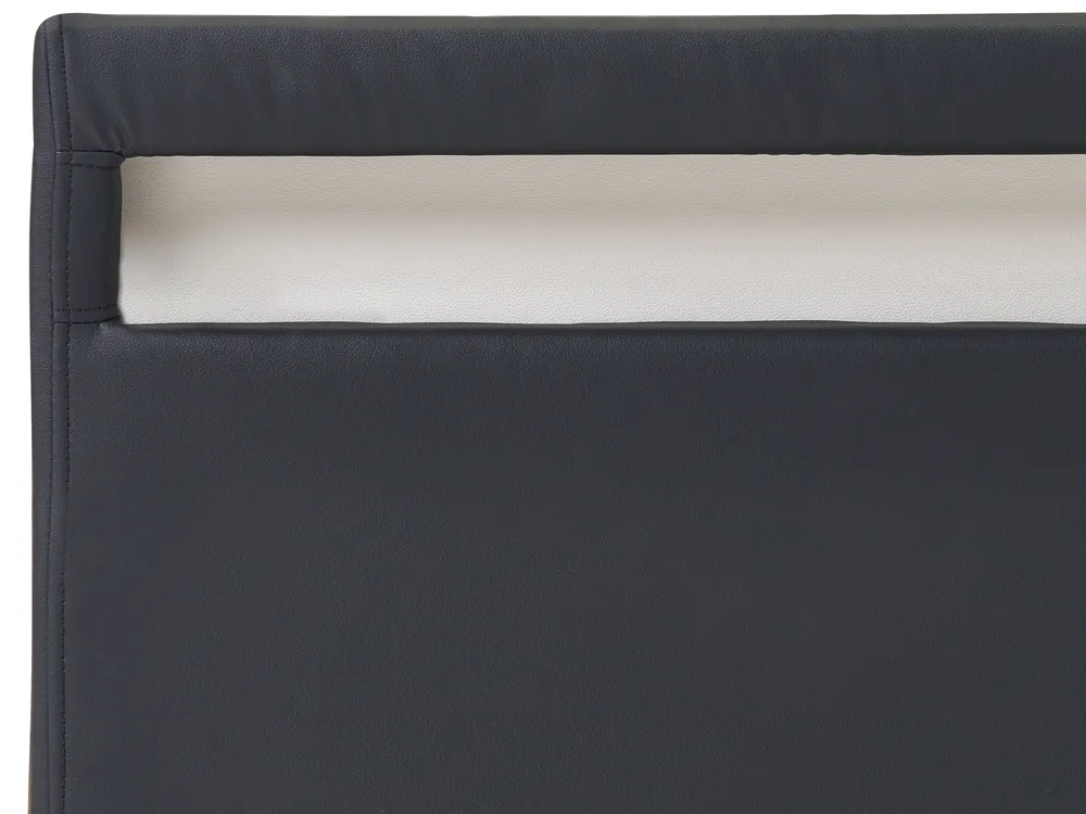Ottoman Bed with LED ARMELLE Faux Leather Black 160 x 200 cm (EU King Size)_1131156