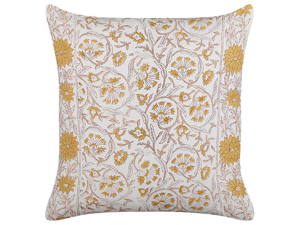 Throw Cushion AMARA 45 x 45 cm Cotton Yellow Floral Pattern