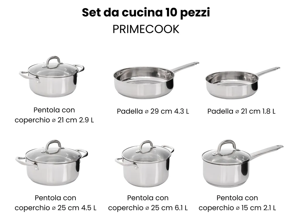 Set di 10 padelle PRIMECOOK Acciaio inox Argento_1051154