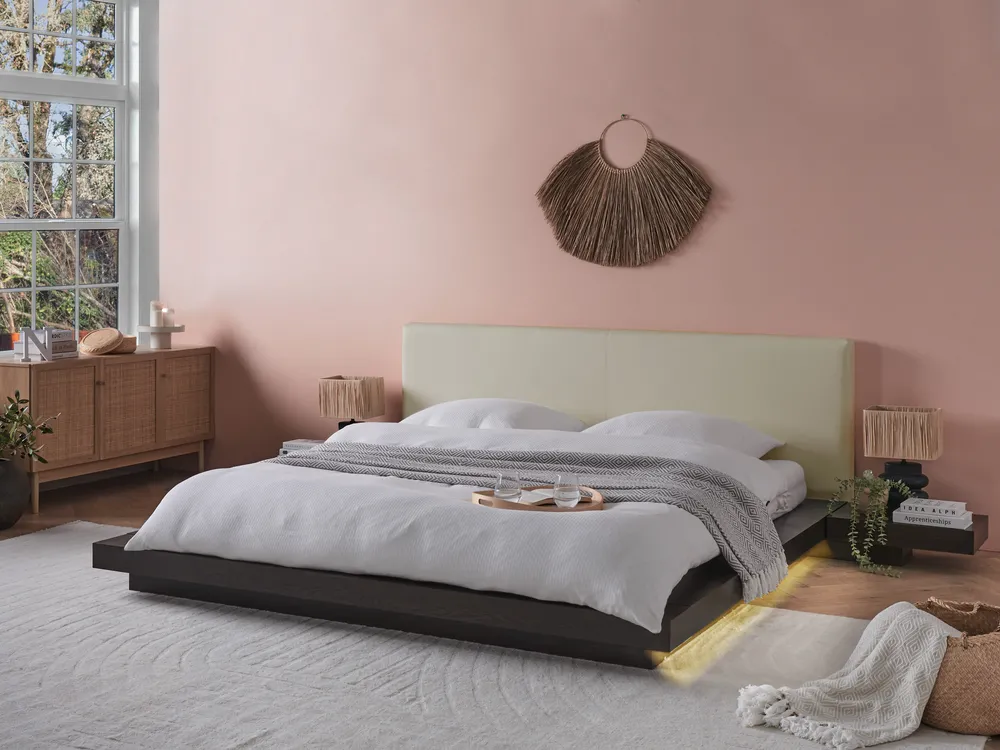 Łóżko LED Ekoskóra ZEN 180 x 200 cm Jesion ciemny