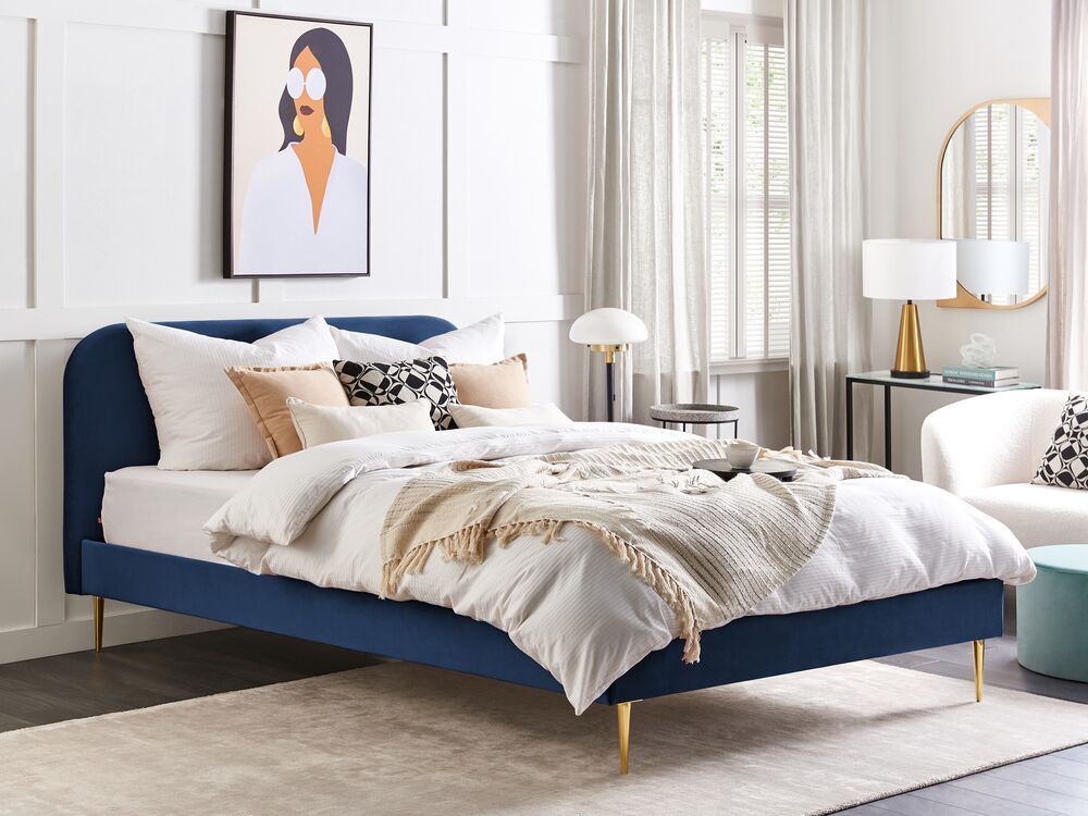 Bed Velvet FLAYAT 180 x 200 cm (EU Super King) Navy Blue