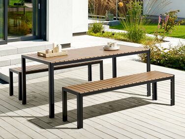 6 Seater Aluminium Garden Dining Set Light Wood and Black NARDO