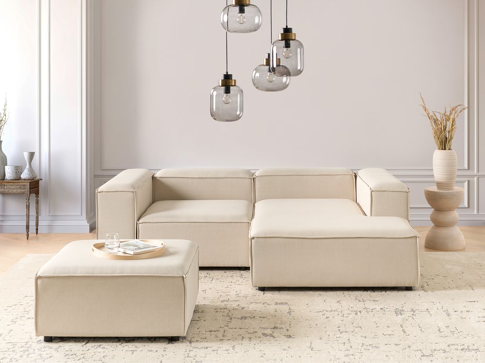 Divano angolare modulare 2 posti ARDAL con ottomana Tessuto Beige Lato Sinistro
