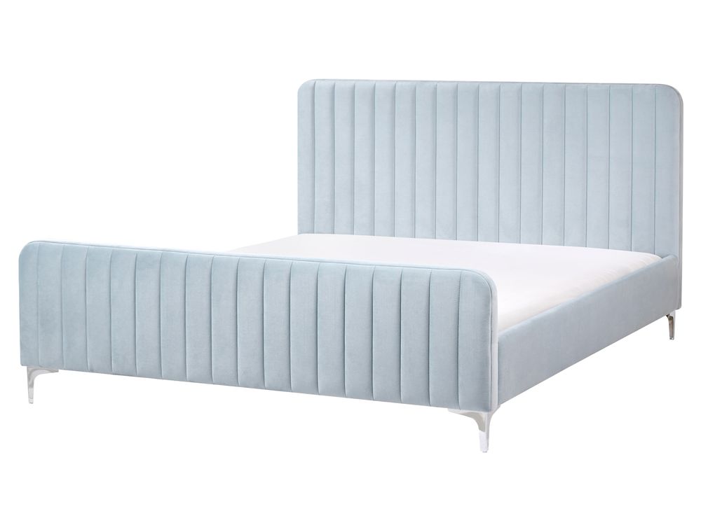 Cama Veludo LUNAN 160 x 200 cm Azul claro