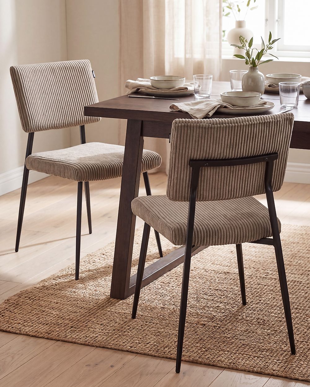 Lot de 2 chaises de salle à manger STURGIS Velours côtelé Taupe