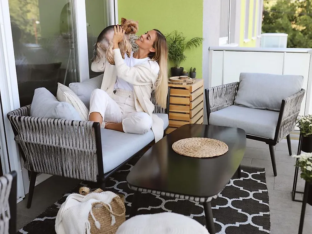 Lounge Set mit Tisch 4-Sitzer PREVEZA Polyrattan Grau_1177376