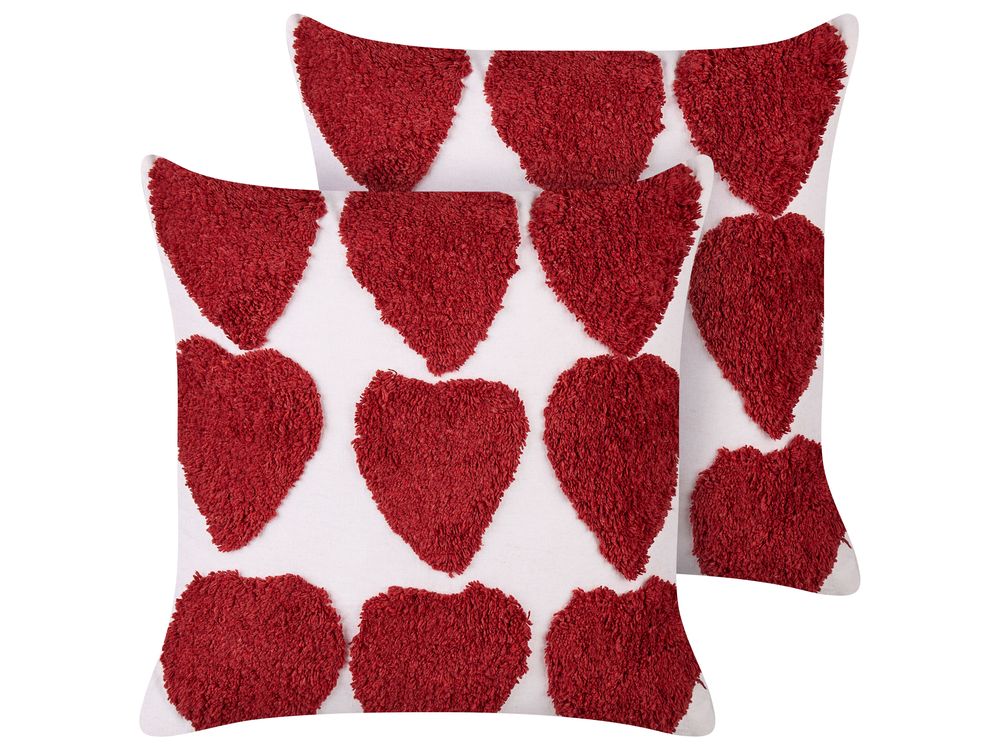 Lot de 2 coussins décoratifs MINGORA 45 x 45 cm Coton Rouge Motif en forme de cœur