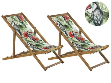 Set di 2 sedie a sdraio in legno acacia chiaro tucani multicolore ANZIO