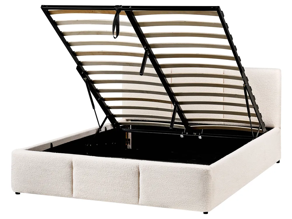 Bett mit Stauraum BOUSSE Bouclé Cremeweiss 140 x 200 cm_980046