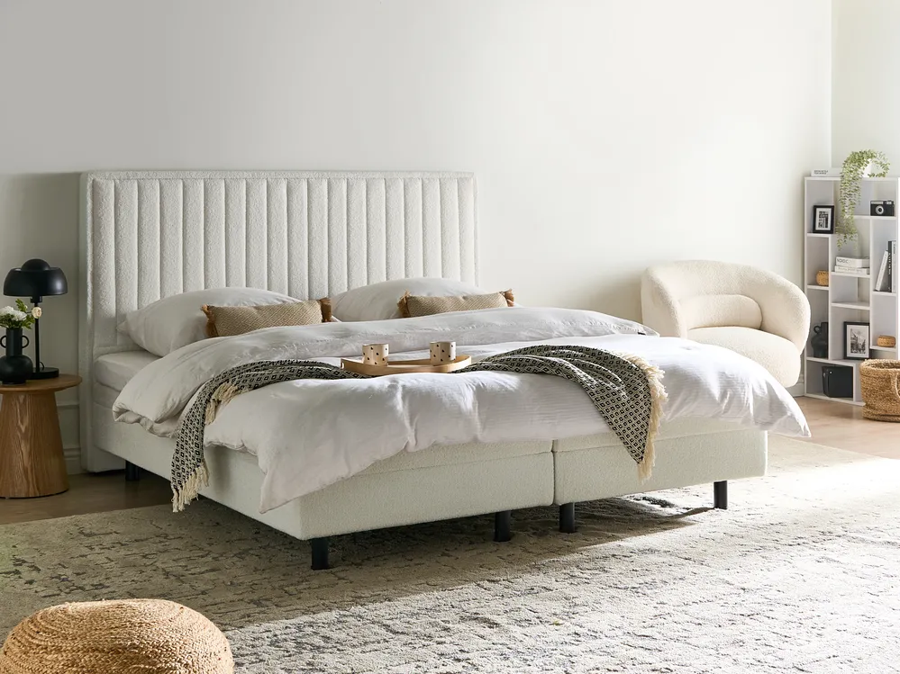 Łóżko regulowane Boucle DUKE II 180 x 200 cm Złamana biel
