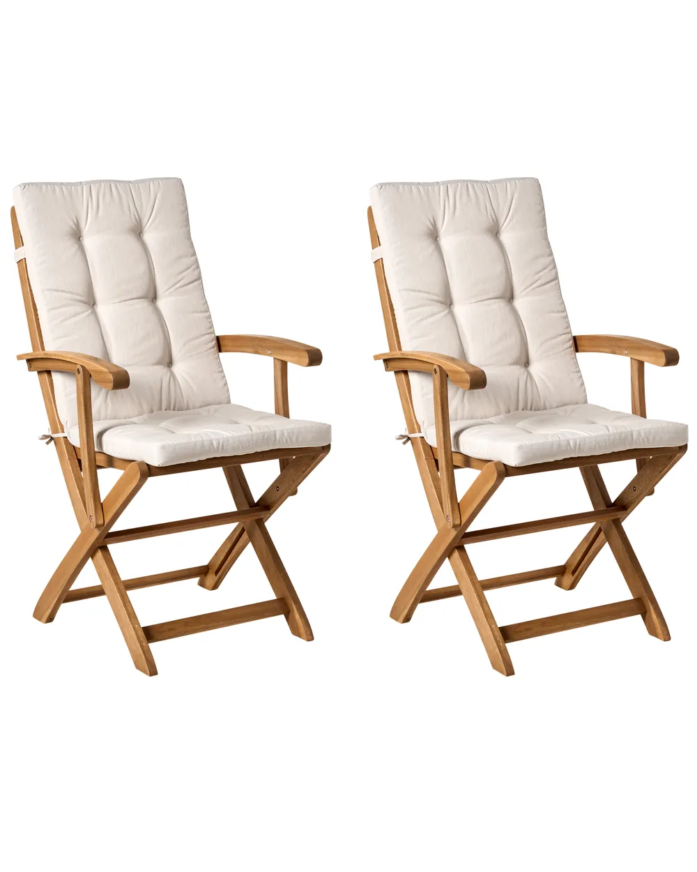 Set of 2 Garden Chairs with Cushions MAUI PREMIUM Acacia Wood Light Beige