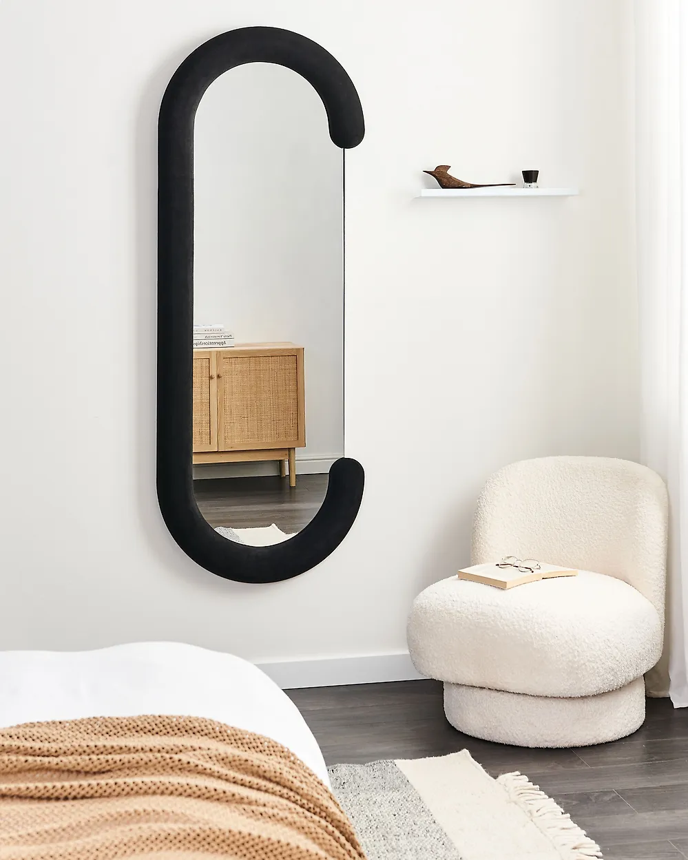 Wall Mirror LOCHES 54 cm 158 cm Velvet Black_1175603