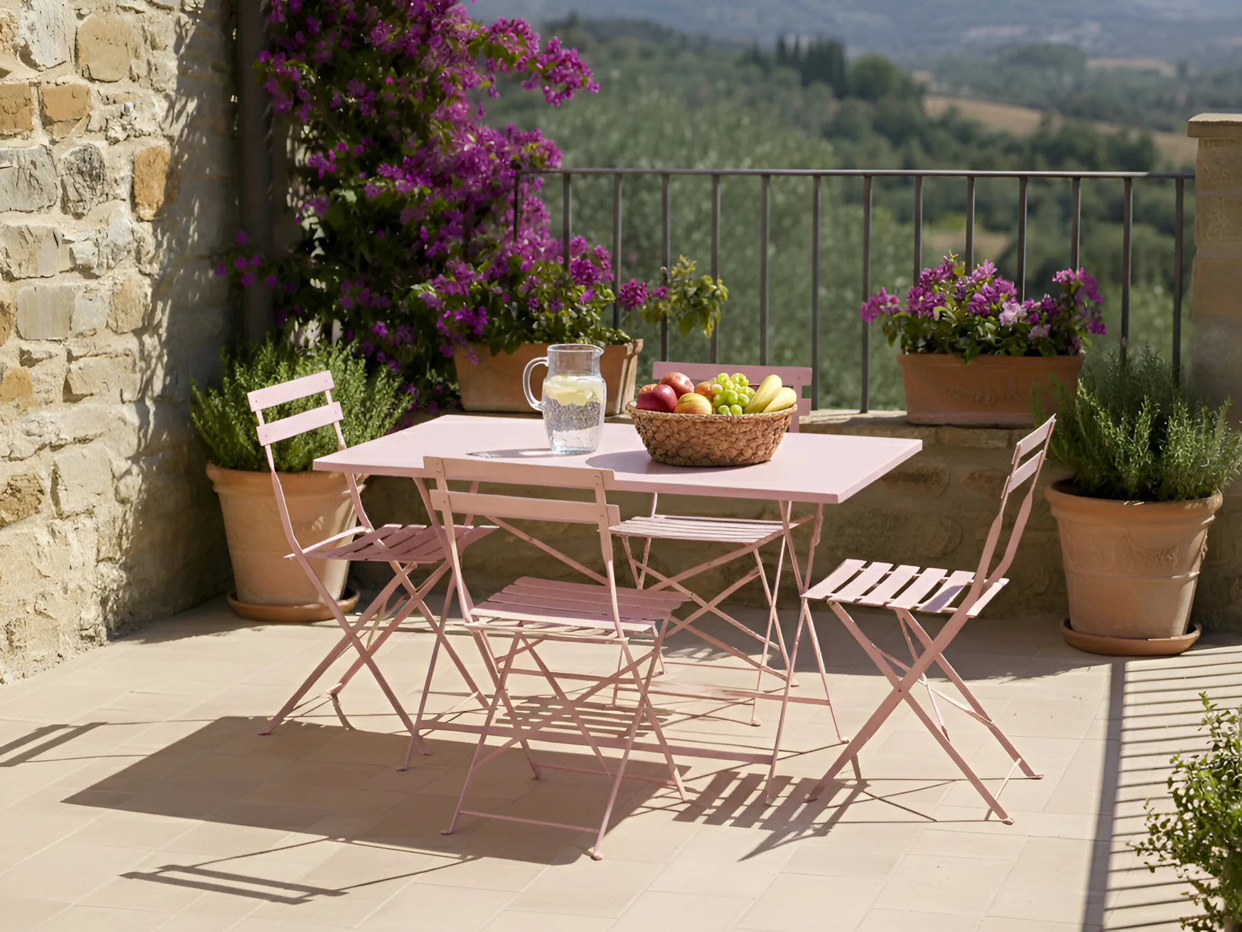 Garden Dining Set 4 Seater FIORI Folding Metal Pastel Pink_998646