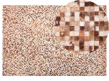 Kožený koberec 140 x 200 cm hnedá/béžová TORUL