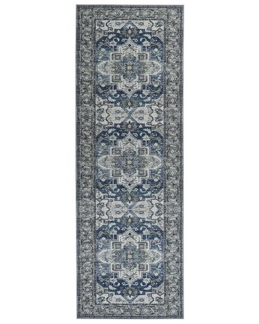 Teppich grau / blau 80 x 240 cm orientalisches Muster Kurzflor KOTTAR