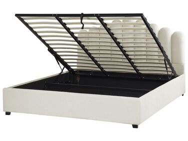 Zamatová posteľ s úložným priestorom 180 x 200 cm krémová biela VINCENNES