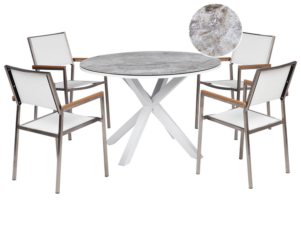 Set da pranzo da giardino 4 posti MALETTO/GROSSETO Metallo Effetto marmo Grigio/Bianco