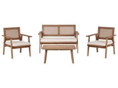 Lounge Set zertifiziertes Akazienholz hellbraun 4-Sitzer Auflagen hellbeige ARENELLA