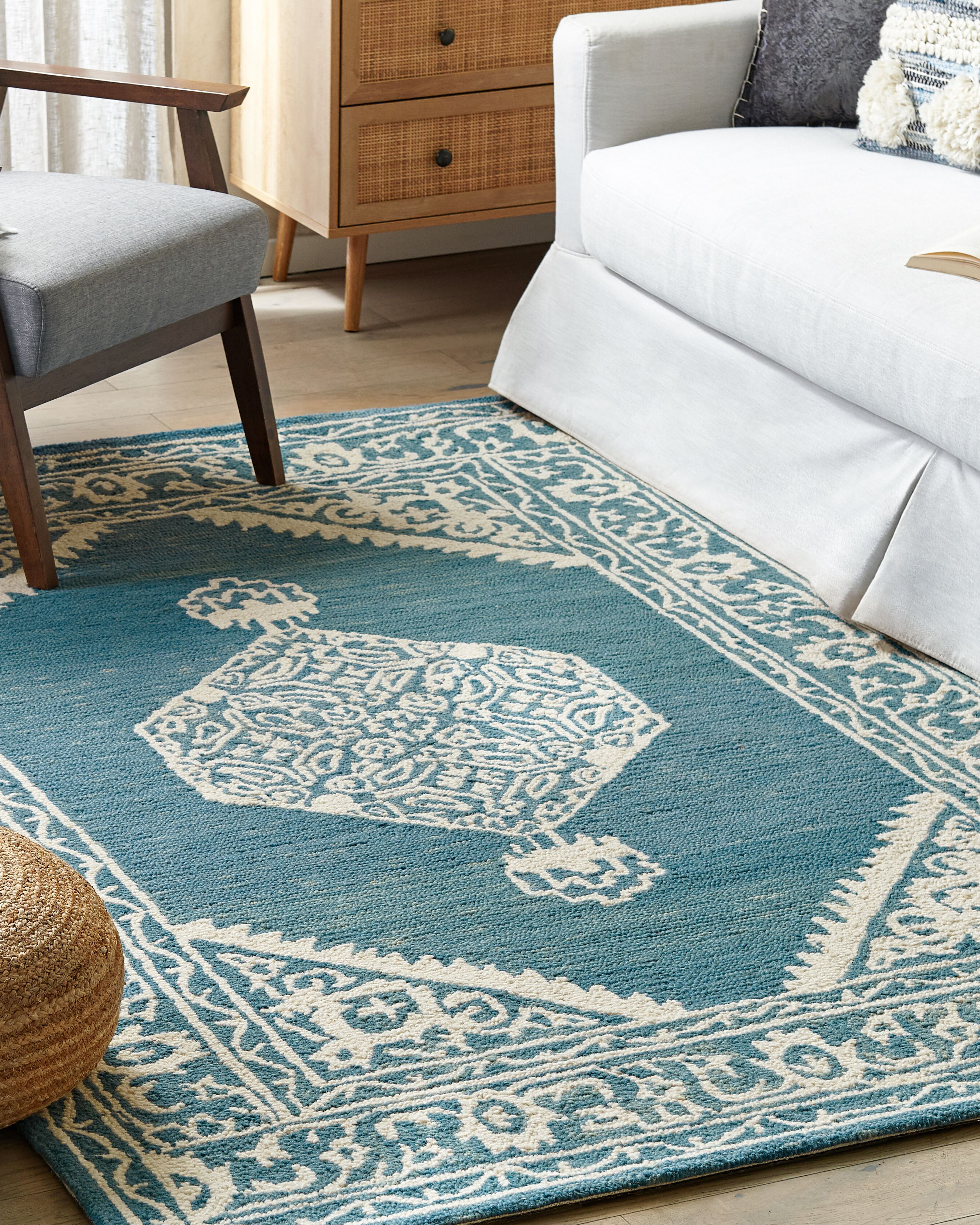 Vlněný koberec 200 x 200 cm bílý/modrý GEVAS_836856