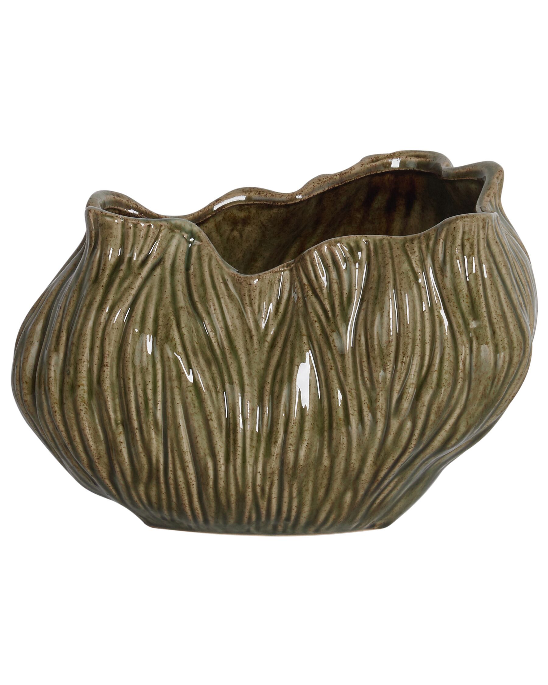 Stoneware Flower Vase 20 cm Green WATERLILIES_935261