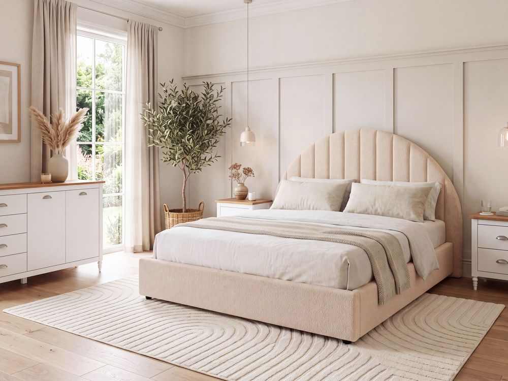 Lit ottoman CHADENET Bouclé Beige clair 160 x 200 cm