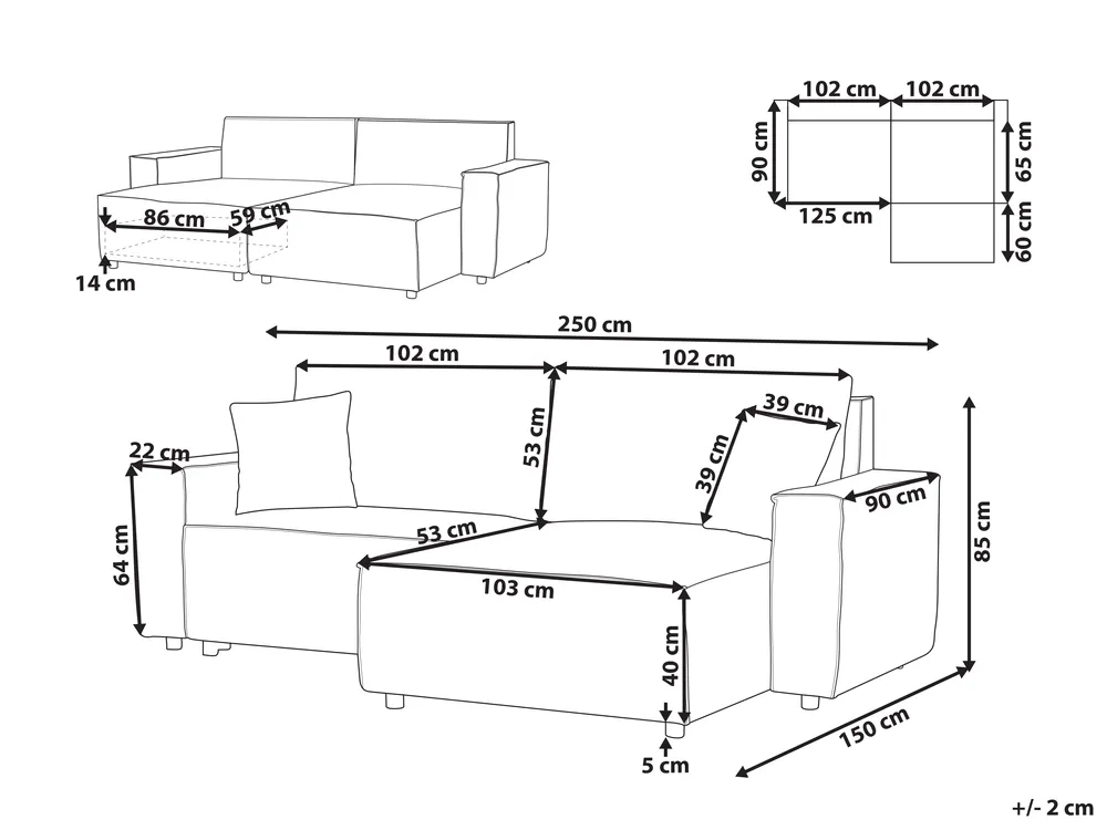 Divano letto angolare posti KARILA Tessuto Grigio con