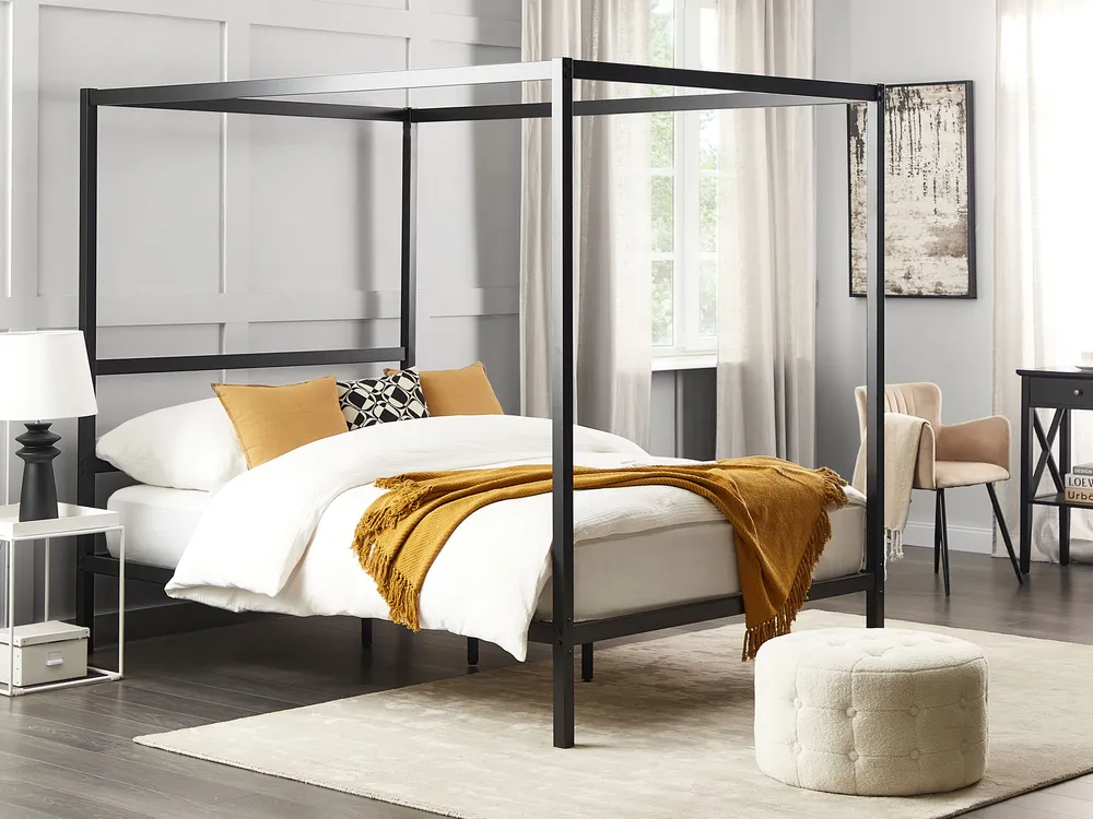 Four Poster Bed Metal LESTARDS 140 x 200 cm (EU Double) Black