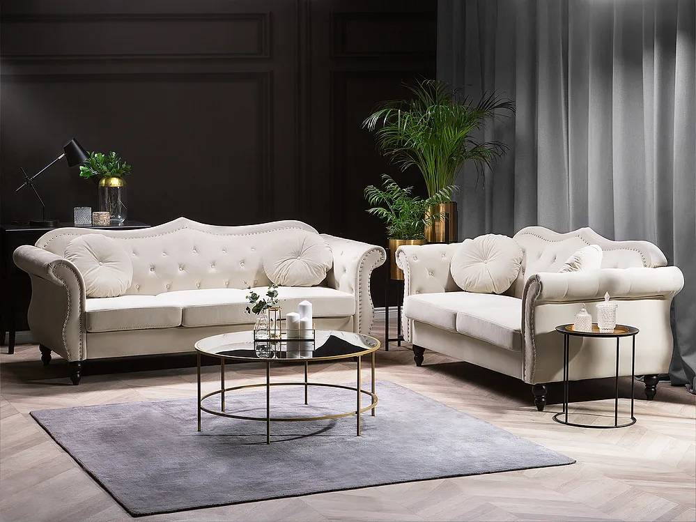 Sofa 3 Seater SKIEN Velvet Light Beige_1161662