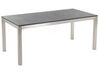 Conjunto de jardín mesa con tablero de piedra natural pulida negra 180 cm, 6 sillas de tela gris GROSSETO_435228
