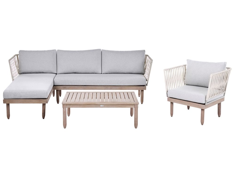 Garden Lounge Set with Table 4 Seater CREMONA Acacia Wood Brown/ Grey Right Hand