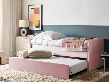 Velvet EU Single Trundle Bed Light Pink TROYES