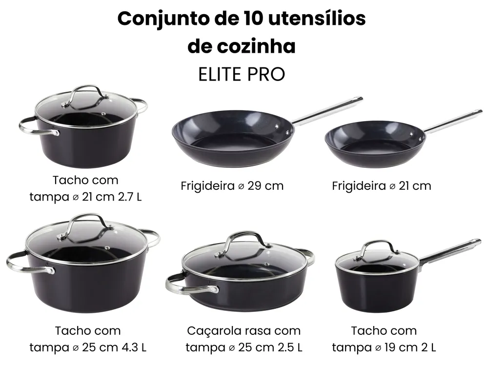 Conjunto de cozinha de 10 peças ELITE PRO Preto_992883