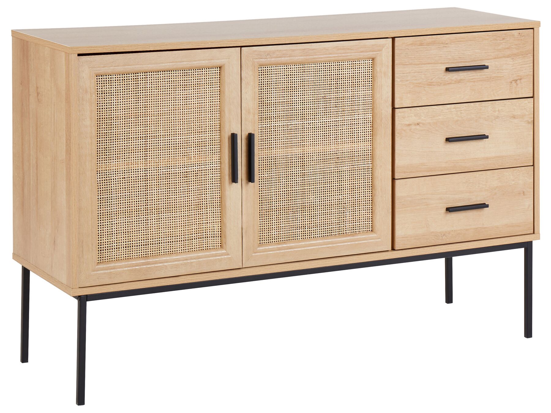 Sideboard heller Holzfarbton 3 Rattan-Türen 3 Schubladen PASCO_928309