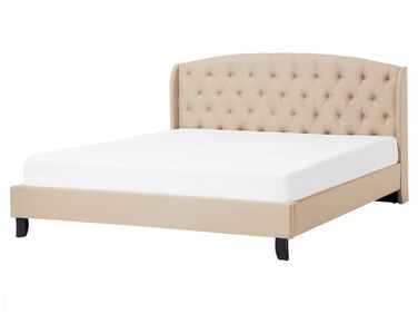Čalúnená béžová posteľ 160x200 cm BORDEAUX