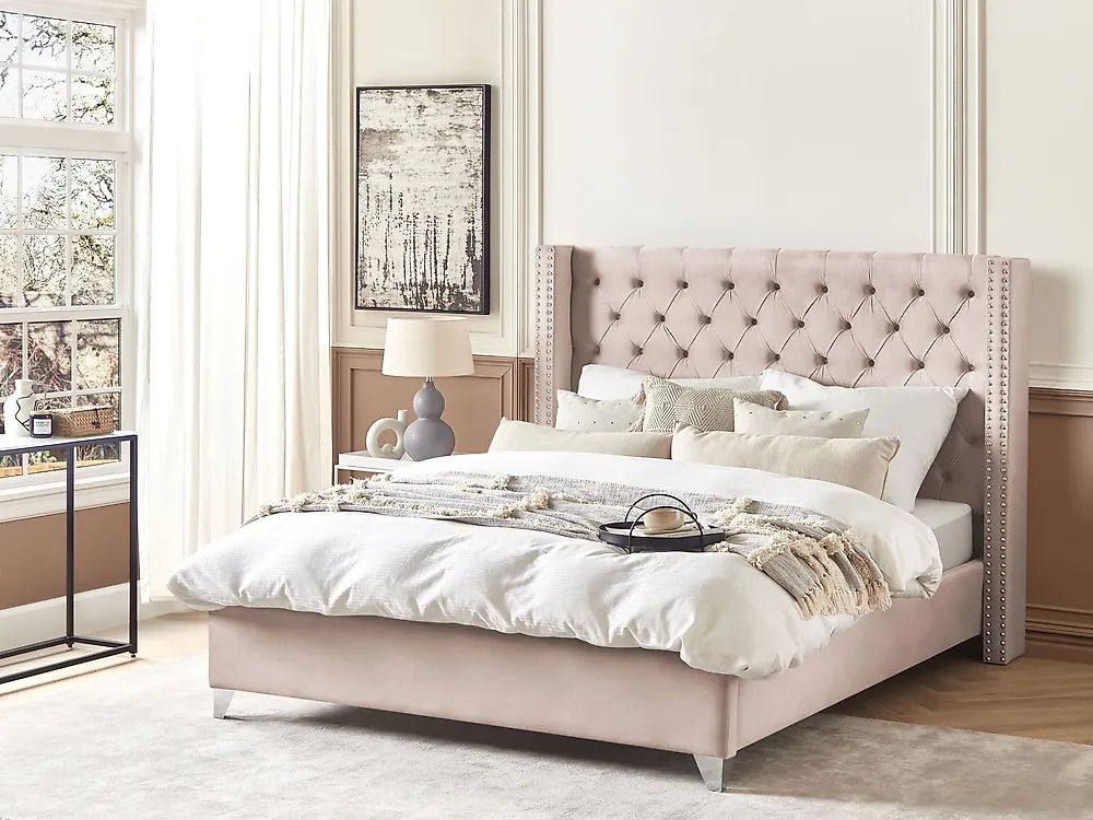 Bett mit Lattenrost Samtstoff LUBBON 180 x 200 cm Pastellrosa_1183543